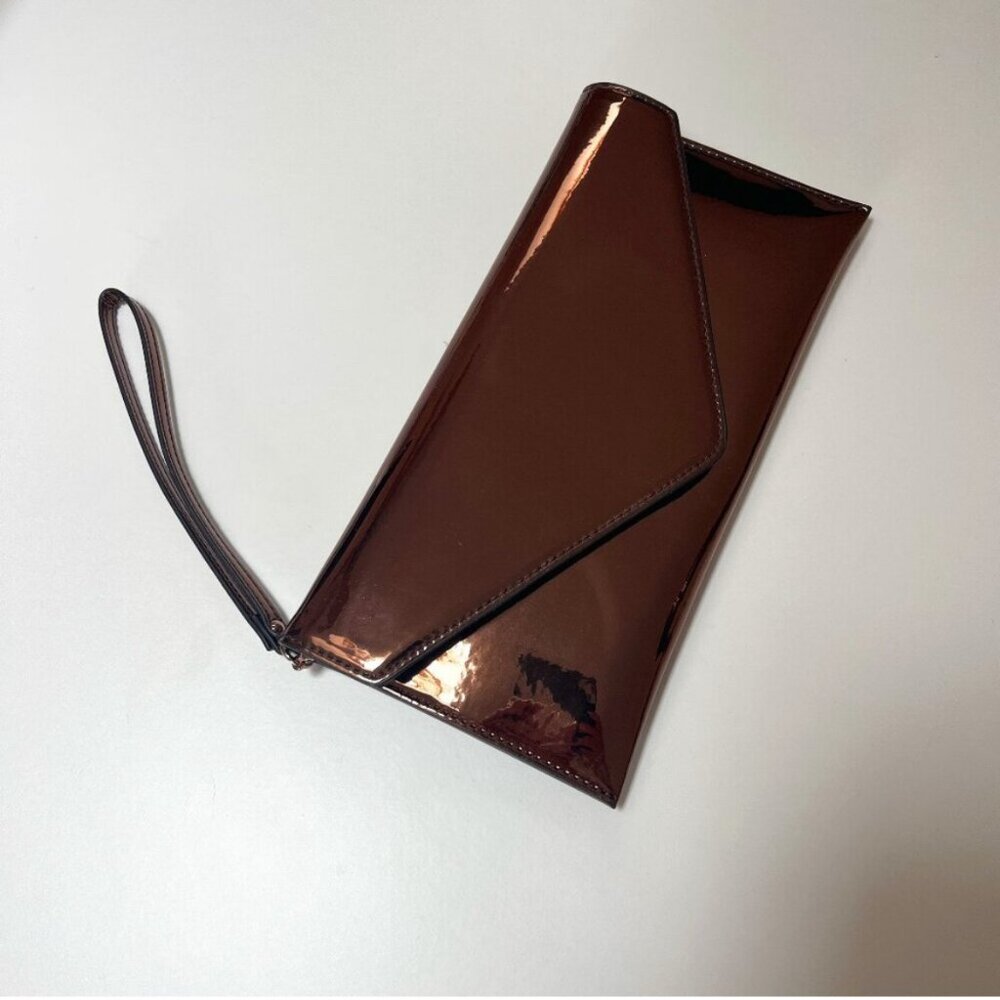 Aldo Glossy Chocolate Wristlet Clutch